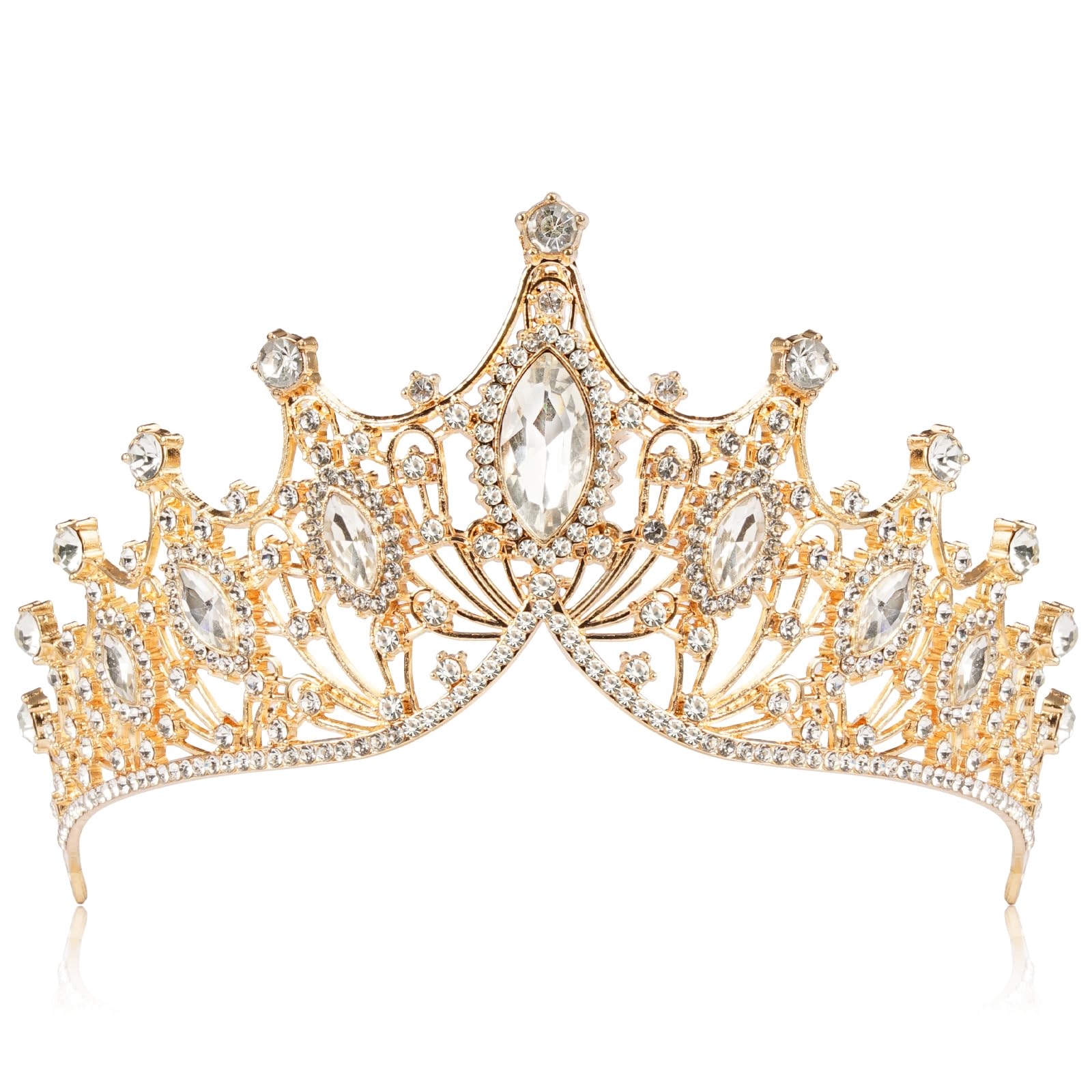 HIKPACKER Corona de Tiara de Boda, Tiara Corona de Cristal con Diadema de Niña, Dorada Corona Princesa Mujer, Corona de la Reina de Cristal, Corona de Boda para Cumpleaños Fiesta Nupcial Proms de Boda Desfiles