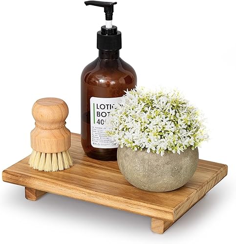 Qiannhee Elevador de madera para decoración, soporte de jabón impermeable de 9 x 6 pulgadas para decoración de encimera de baño, bandeja de madera