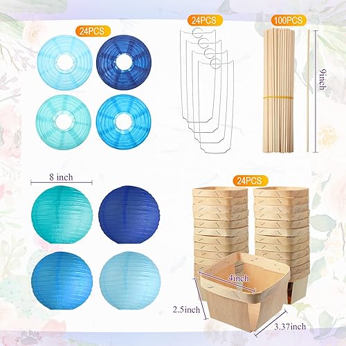 Miniatura 2 de Namalu Juego de 24 centros de mesa de globo de aire caliente, linternas de papel, cajas de madera de bayas con palos para decoración de mesa de baby