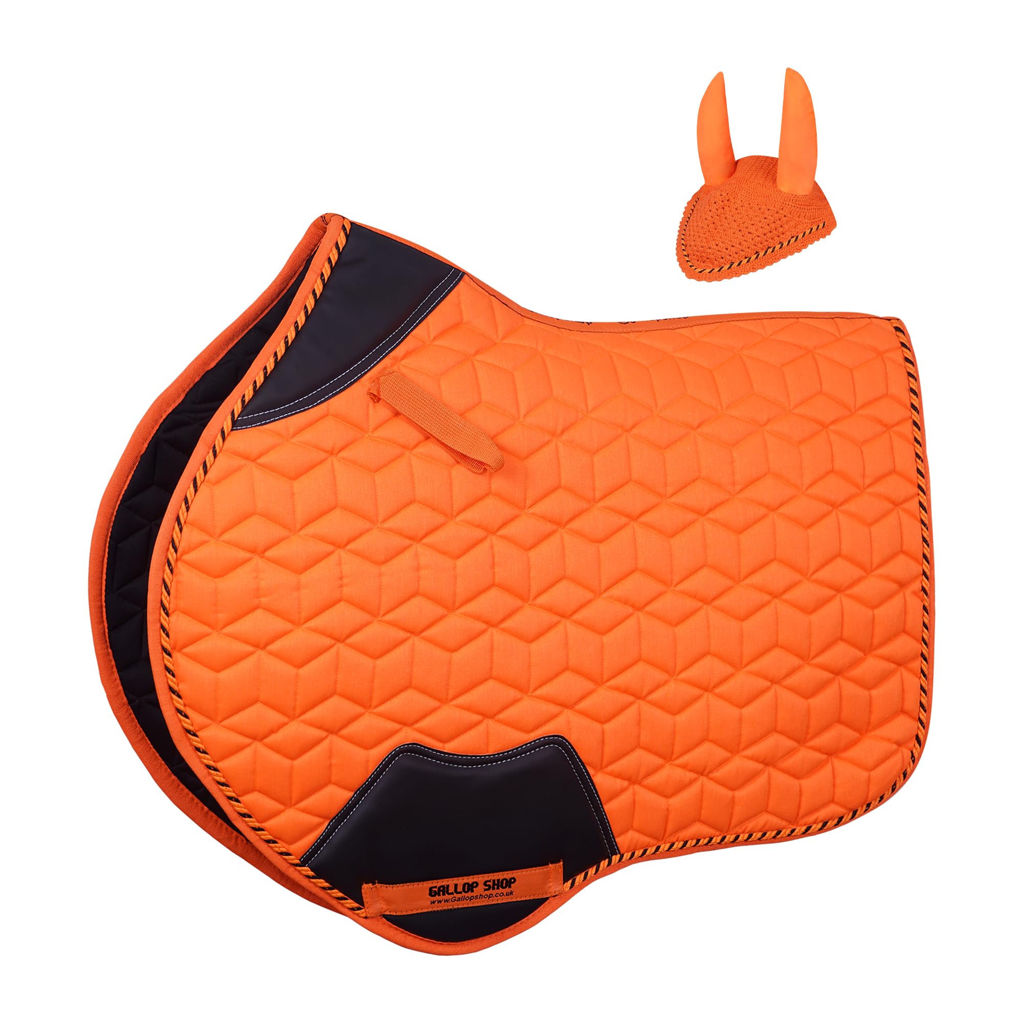 Gallop Shop Horse Saddle Pad with 3D Cube Pattern, Close Contact Design, Includes Free Fly Veil (F.Orange, Full)