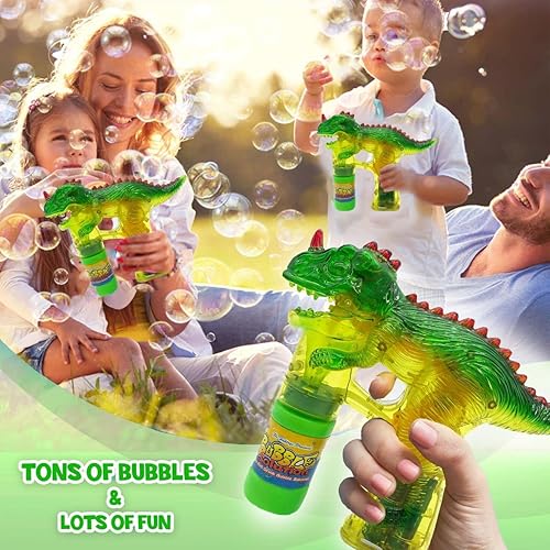 Miniatura 5 de Haktoys Jurassic - Burbujero con forma de dinosaurio con luz  Juguete Bubble Blaster para niños fiestas  LED intermitentes botella de recarga