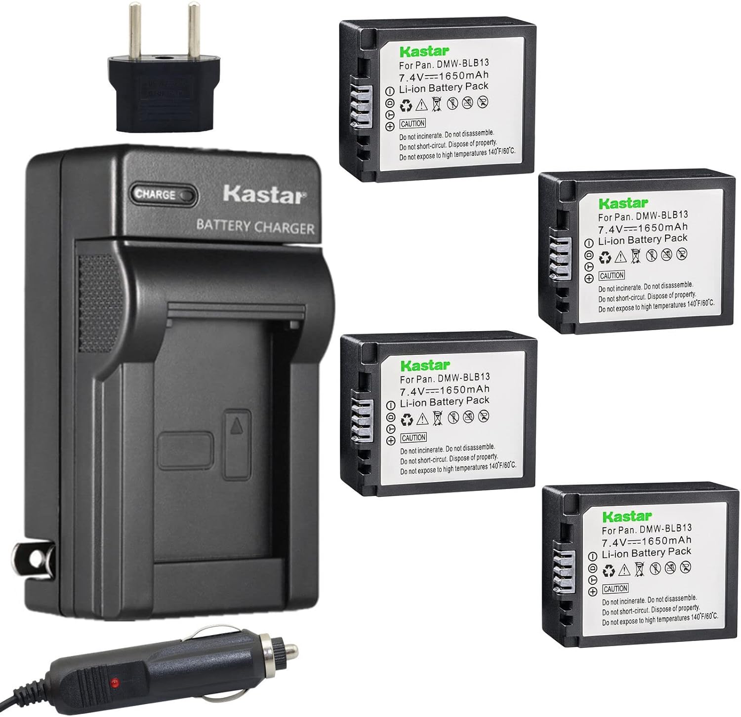 Kastar Battery (4-Pack) and Charger Kit for DMW-BLB13, DMW-BLB13E, DMW-BLB13GK and DE-A49, DE-A49C Work with Lumix DMC-G1, DMC-G2, DMC-G10, DMC-GF1, DMC-GH1 Cameras