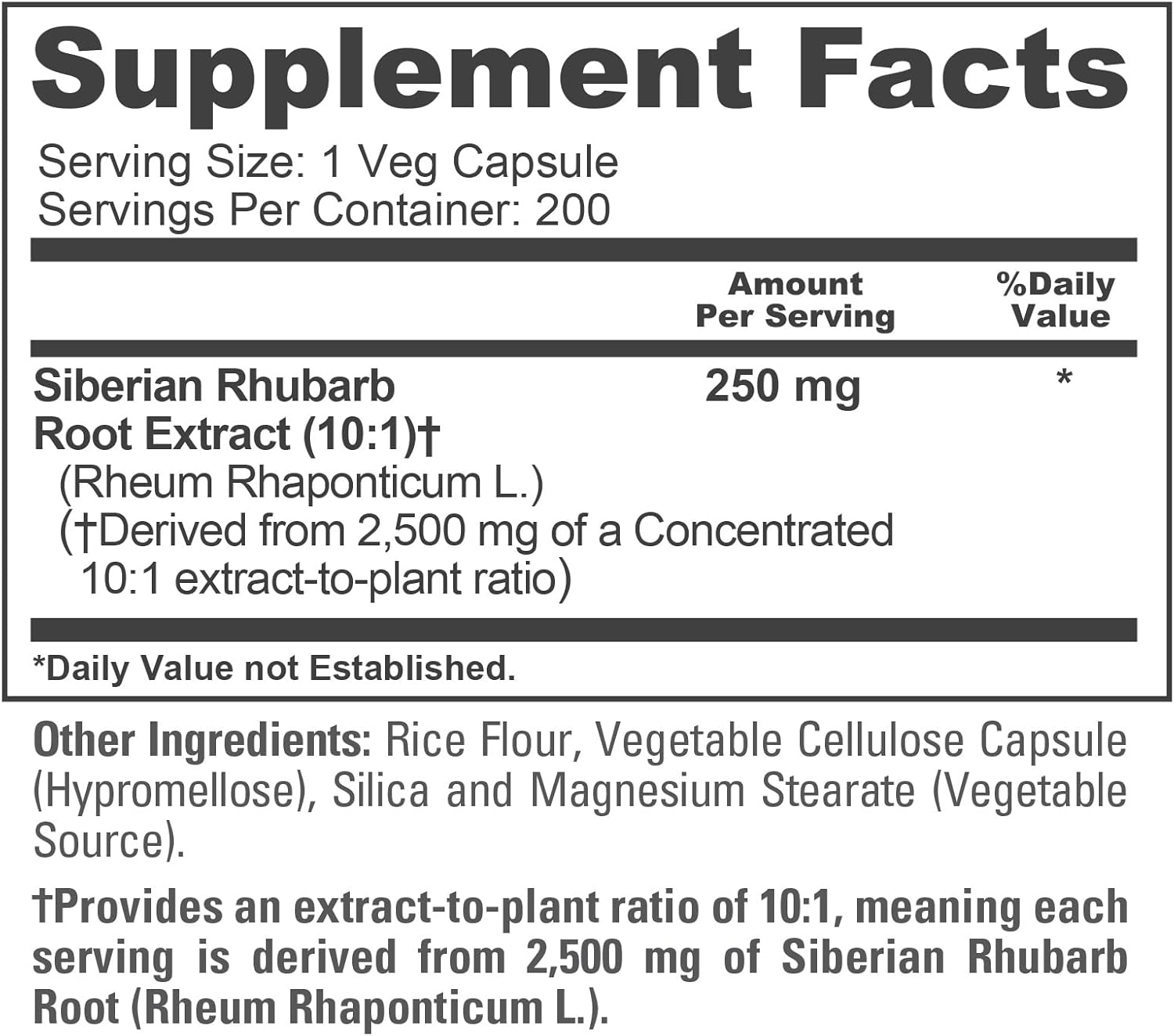 NusaPure Siberian Rhubarb 10:1 Extract, 250 mg Equivalent to 2,500mg - 200 Veggie Capsules (Vegetarian, Non-GMO, Vegan) - Image 4