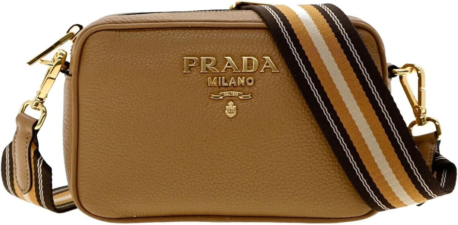 Prada Milano Deri Çapraz Askılı Çanta, Küçük Boy, Karamel Rengi, 7 x 5 x 2,5 inç (Genişlik x Yükseklik x Derinlik)