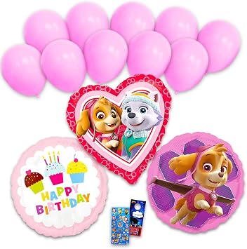 Paw Patrol Balloon 13 Pack - Bundle with 2 Foil Balloons Featuring Everest and Skye Plus Birthday Balloon, Stickers, More | Paw Patrol Decorations for Girls Parties