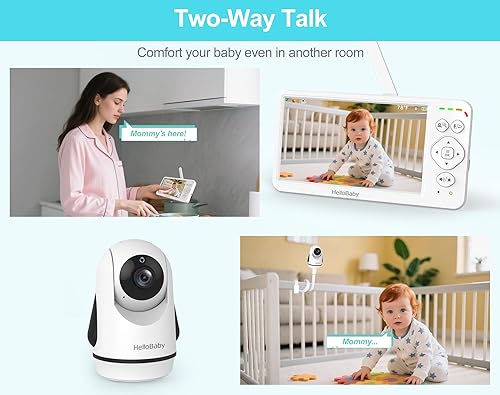 Miniatura 6 de HelloBaby Monitor de bebé con cámara y audio, primera pantalla IPS global de 6 pulgadas, batería de 30 horas, monitor de video para bebés sin WiFi,