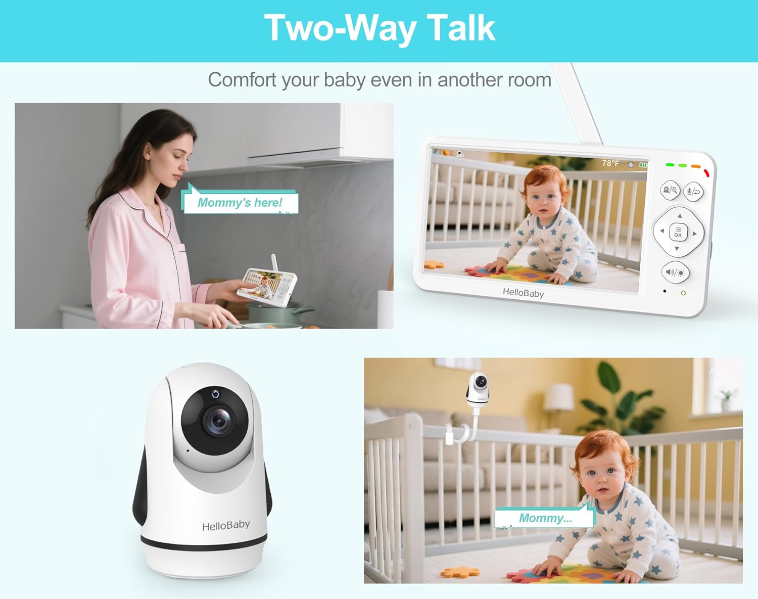 HelloBaby HB6363 Baby Monitor Two-Way Talk Feature