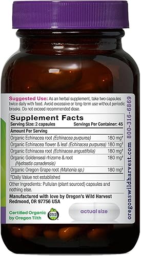 Miniatura 2 de Oregon's Wild Harvest Cápsulas orgánicas Echinacea Goldenseal | Veganas, sin OMG, sin gluten, apoyo inmunológico*, 90 unidades