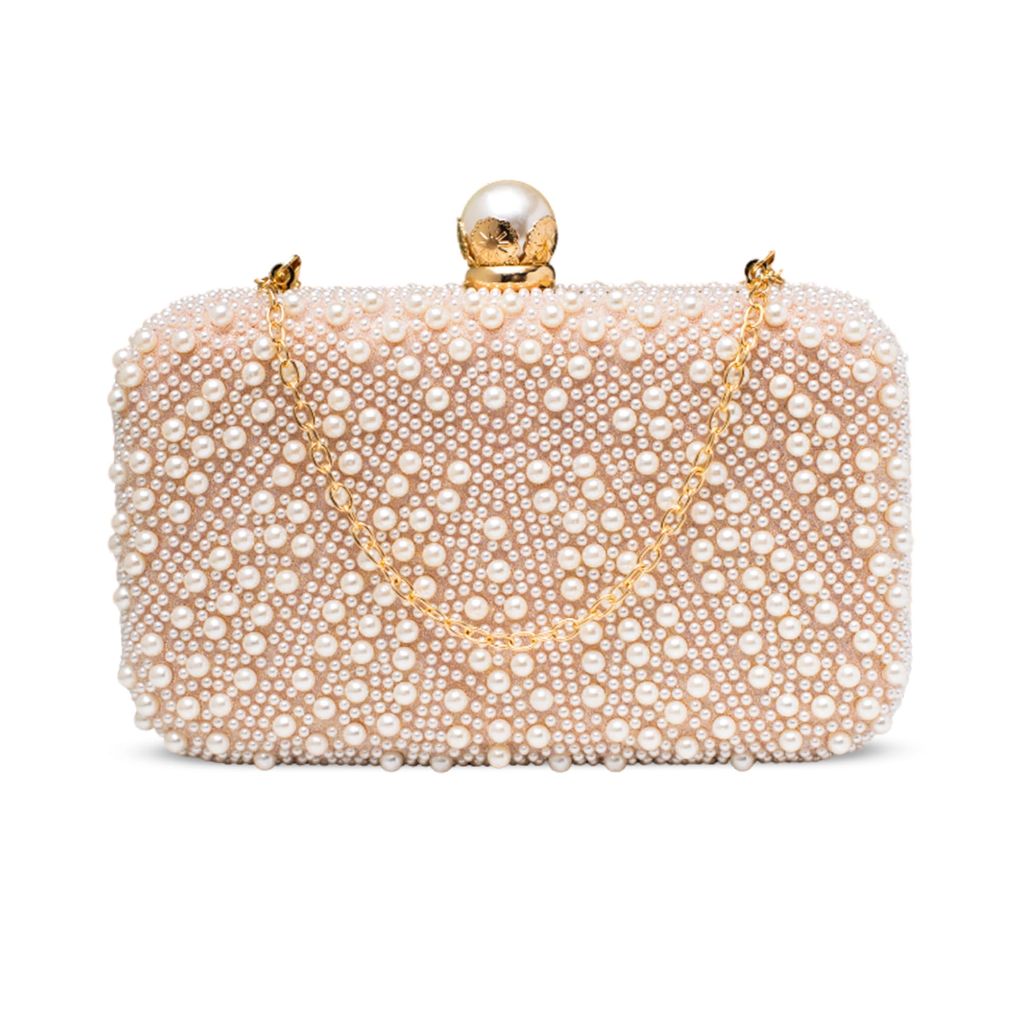 Bridal Pearl Clutch for Women - Designer Embellished Wedding Clutch & Pearl Purse for Women - Beaded Bridal Handbag with Detachable Chain-image-24
