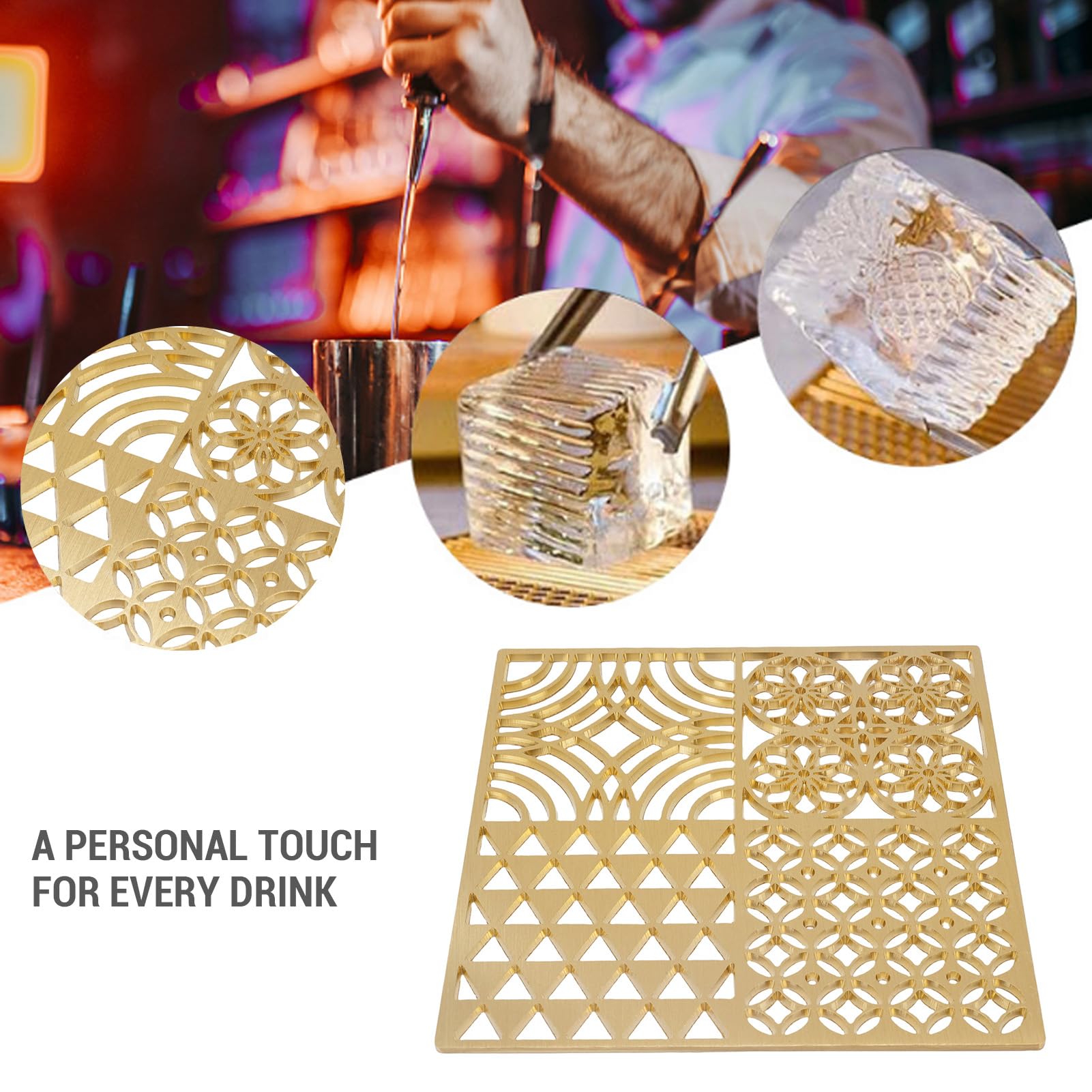 Bandeja de Cobre para Hacer Cubitos de Hielo con Impresión de Patrones para Cócteles Whisky y Bebidas Artesanales para Bares en Casa, Bodas, Degustaciones