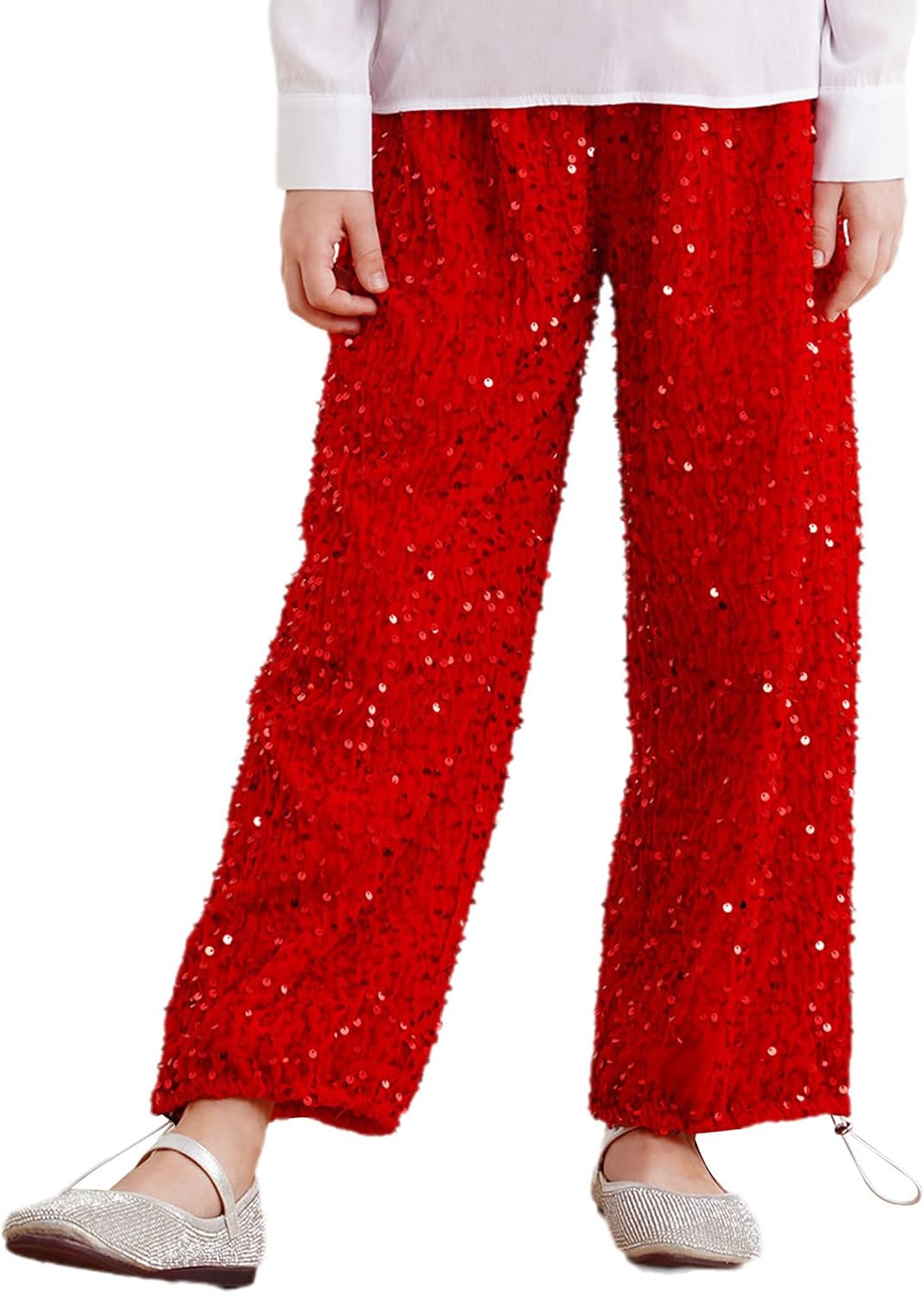 Linjinx Kids Girls Sequins Velvet Wide Leg Pants Jazz Dance Pants Christmas Disco Party Trousers for Stage Performance