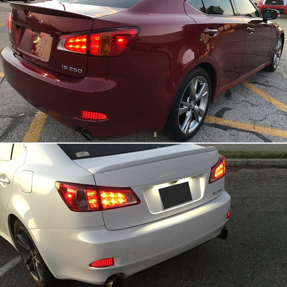 2pcs Red Lens 33-SMD LED Bumper Reflector Lights Compatible With 06-13 Lexus IS250 IS350, Function as Tail & Brake Lamps
