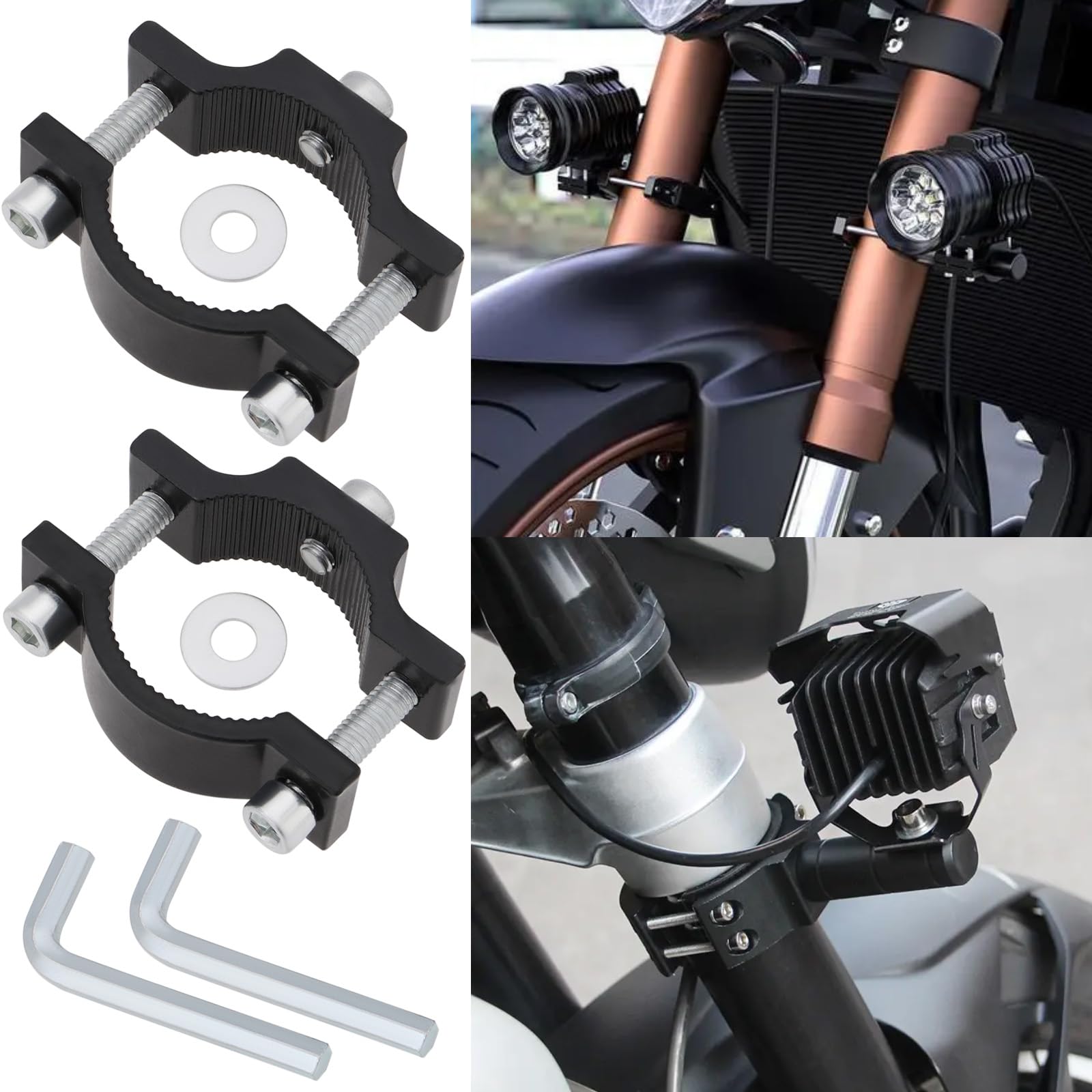 SG Store 2 Abrazaderas Soporte Montaje Luz Motocicleta Abrazadera Soporte Barra Luz de Aleación de Aluminio Aptas para Tubos Bicicleta Y Motocicleta de 18 A 35mm Diámetro Color Negro