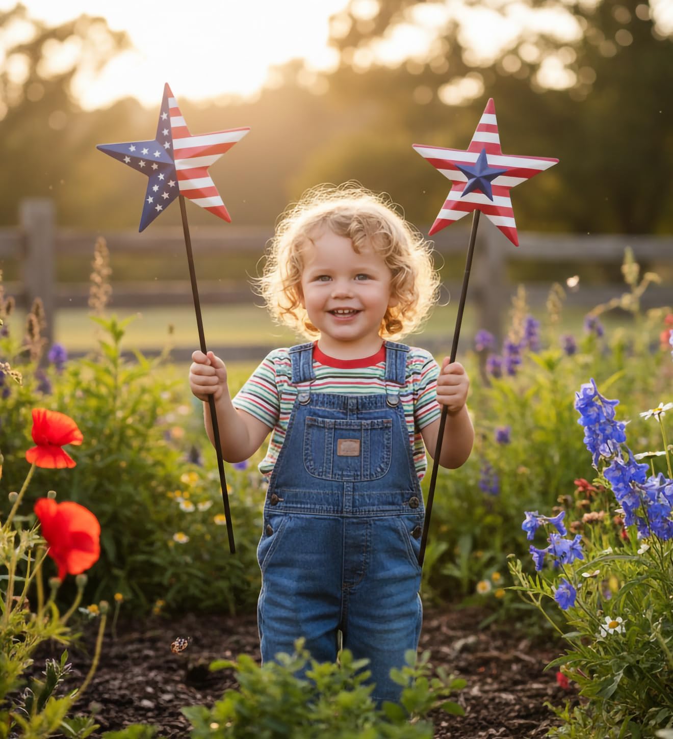 Regal Art & Gift Americana Garden Stake Set of 2, Patriotic Metal Yard Art, Weather-Resistant Decorative Outdoor Ornaments for Flower Beds and Potted Plants – Star