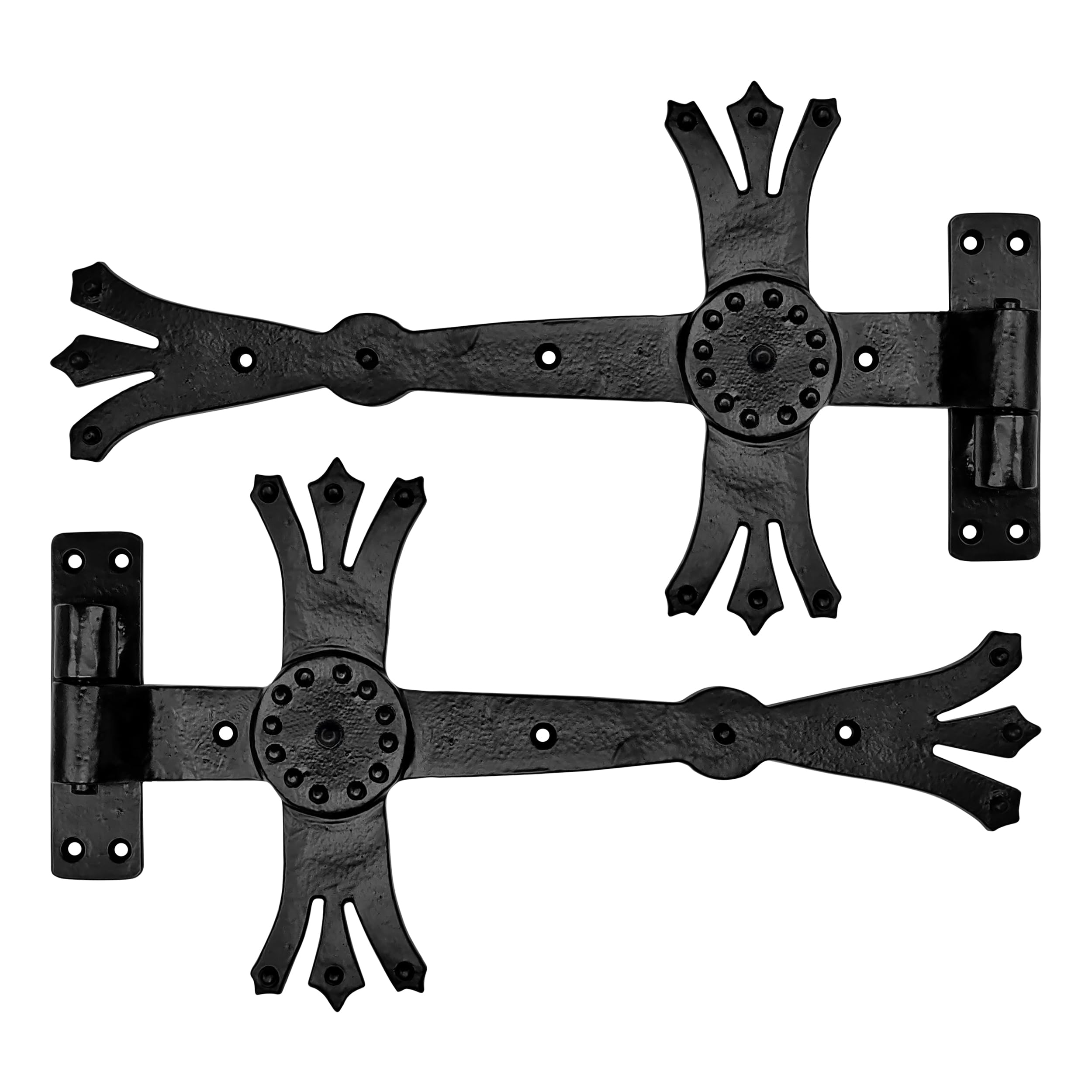 Akatva T Hinge Set - 2 Pieces Gate Hinges for Wooden Fences Heavy Duty - Barn Hinges for Doors - Black Hinges – Hinges for Shed Door - Door Hinges Black Matte - Hinges Outdoor - Fence Strap Hinge Set