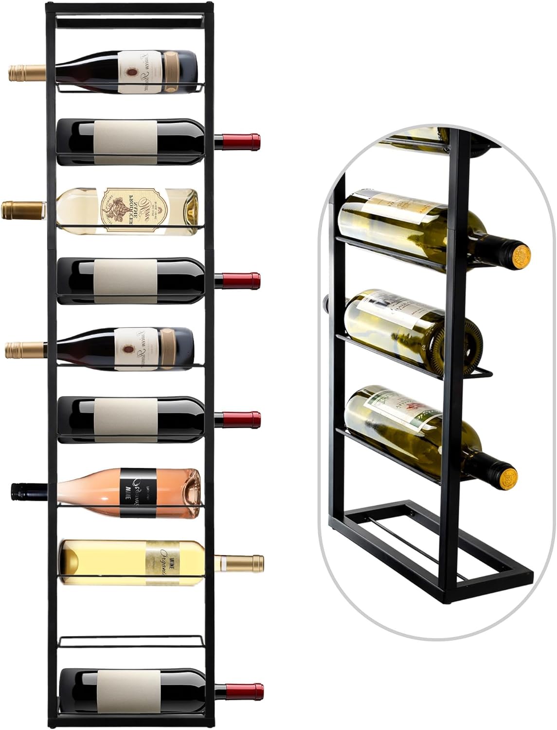 Wall Mount Wine Rack - 10 Bottle Black Metal Wine Bottle Holder for Wall, Wine Bottles Storage Organizer Display Shelf for Home, Bar, Dining Room, Liquor, Kitchen, Wine Cellar