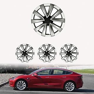 4PCS Hubcaps fits for Tesla 3 Wheel Cover 18 Inch-Arachnid Style Matte Silver,Compatible with 2021-2023 Model 3 Wheel Cover Support Logo Long Range Improvement for Model 3 18" Aero Wheels