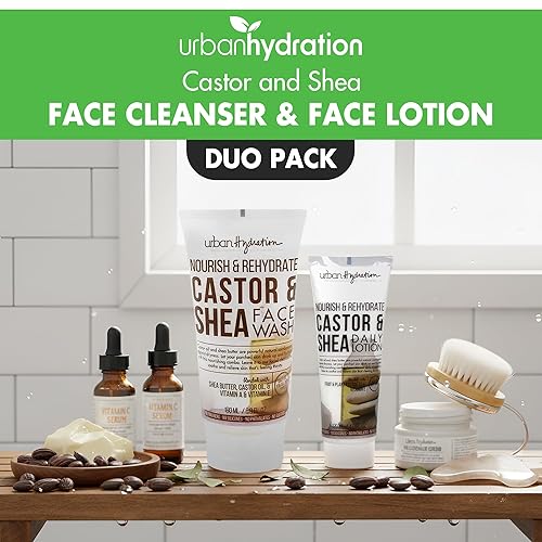 Miniatura 4 de Urban Hydration Castor and Shea - Limpiador facial y loción facial Duo Pack | Combate la piel seca, limpia, hidrata y unifica el tono de la piel,