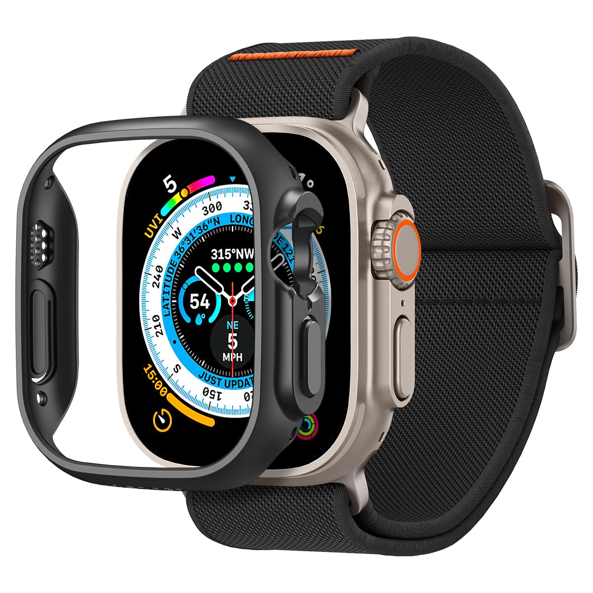 Spigen Apple Watch Ultra 3/2/1 49mm Thin Fit Hülle mit Lite Fit Ultra Armband (49/46/45/44mm) - Schwarz