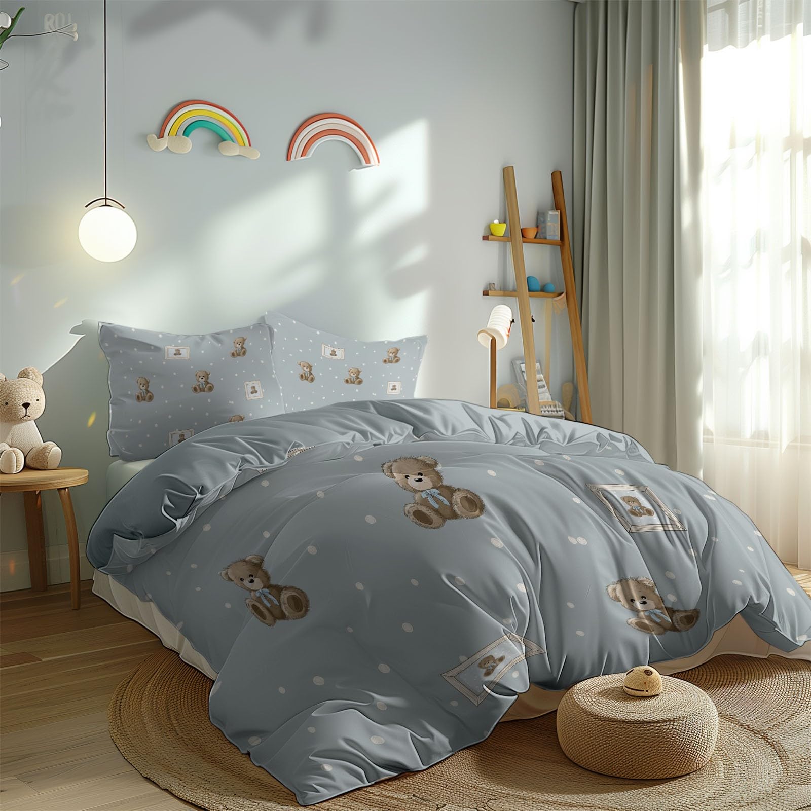 Teddybär Bettwäsche 220 x 240 cm 3 Teilig Cartoon Puppe Bettbezug bügelfrei & weich - 1 Bettbezug und 2 Kissenbezüge 80 x 80 cm für Kinder Jungen Mädchen