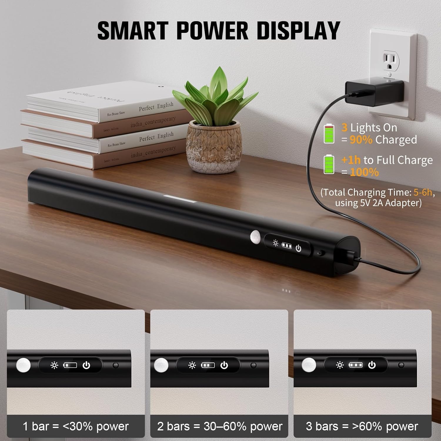 Applique Murale 40 cm avec Détecteur de Mouvement, Batterie Rechargeable 9000mAh, Lampe Murale Sans Fil, Éclairages Murales pour Tableaux, Portraits, Photo et Cible de Fléchettes (Noir)