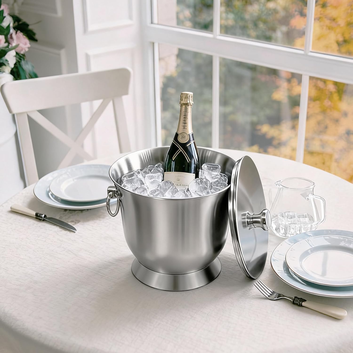 Fortune Candy Insulated Ice Bucket, 3.3 L, Double Walled 18/8 Stainless Steel Ice Bucket with Ice Tongs and Lid