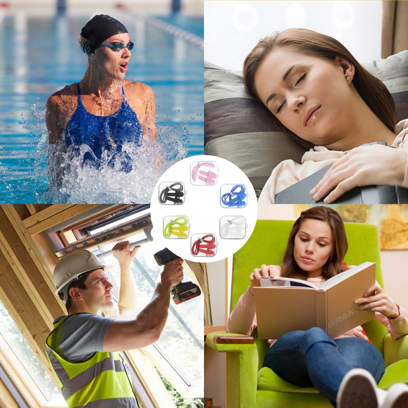 6 Pares Tapones para Oídos de Silicona, Reutilizables Tapones de Reducir Ruidos, Impermeables,Tapones Para Los Oídos De Natación Para Estudiar Y Viajar