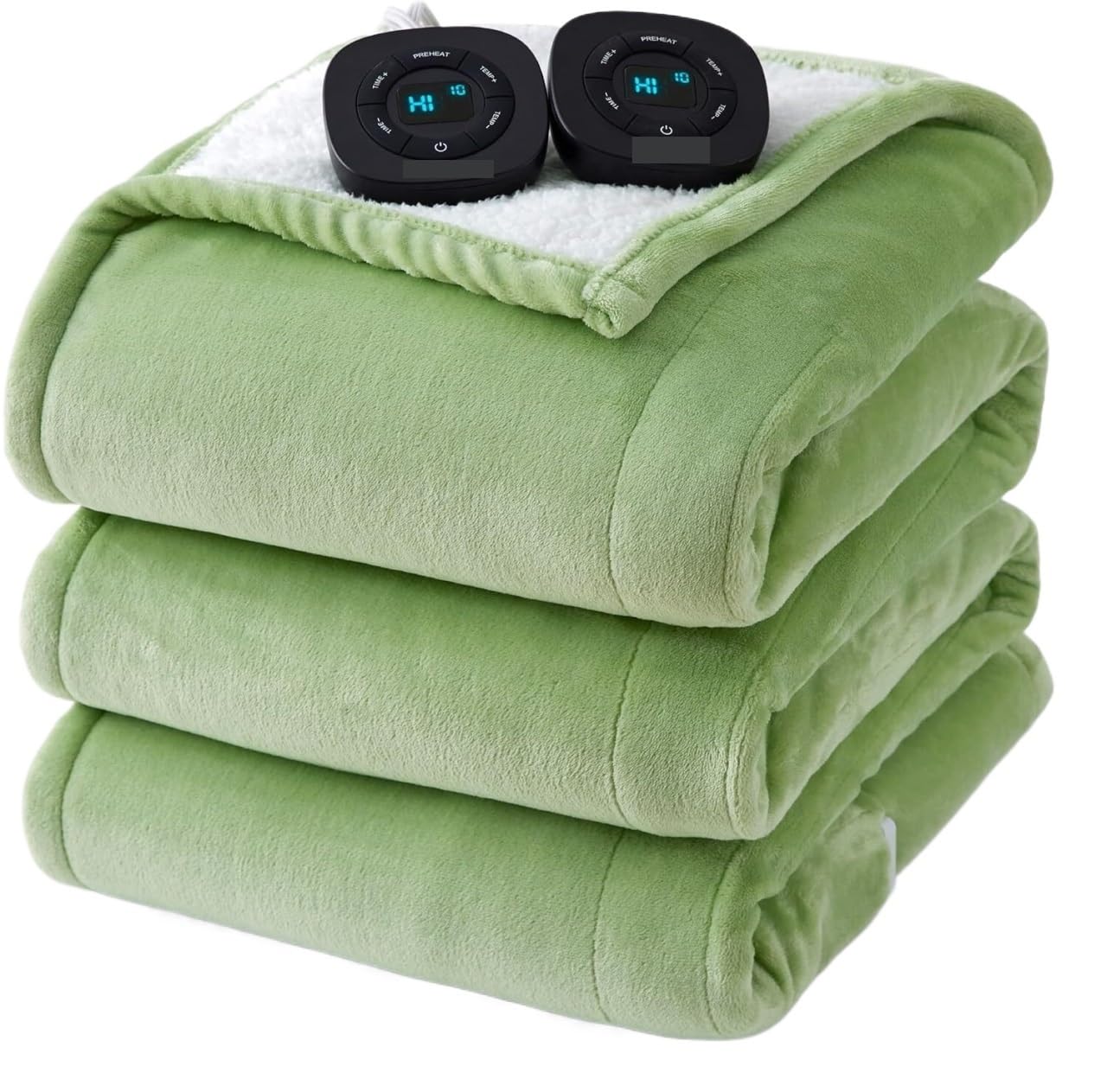 Flannel Soft Blanket, Comfortable Temperature-Adjustable Heating Blanket for Bed, Sofa (100x90 Inches, Cream White)(02 - Sage Green)