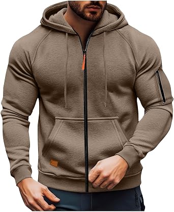 Mens Full Zip Tactical Hooded Sweatshirt 2025 Fall Fashion Hoodies Long Sleeve Drawstring Outdoor Athletic Jackets
