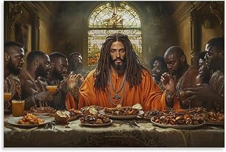 Rgdyyhsqpok Modern Black Jesus The Last Supper African American Wall Decoration Posters Canvas Paintings Living Room Hallway And Room 24x36inch(60x90cm)