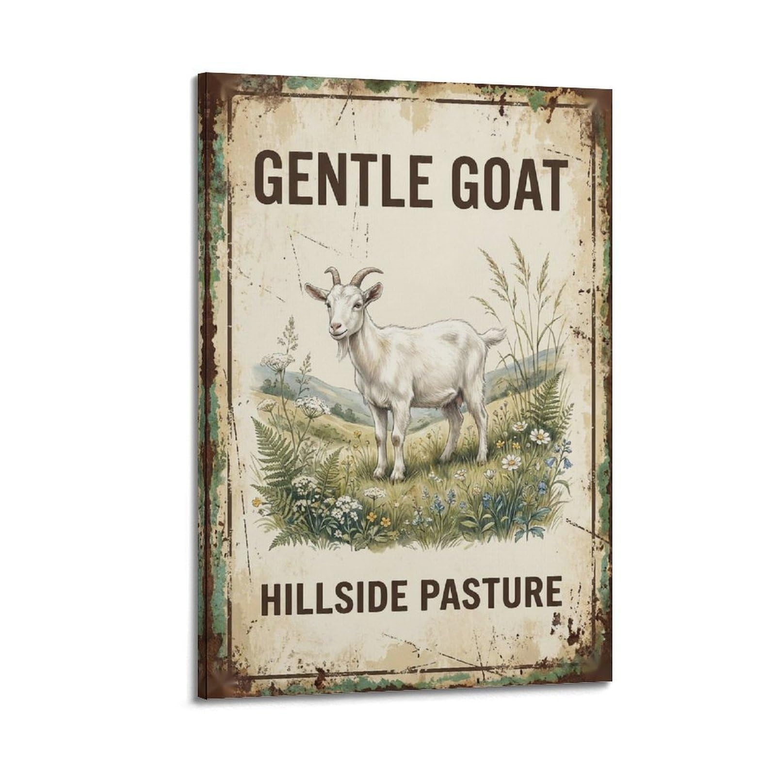 OKAHYS Goat Pasture Vintage Poster Hillside Grazing Country Modern Decorative Canvas Prints - Ideal Wall Art for Family, Man Cave, Game Room, Boys & Girls Bedroom 24x36inch