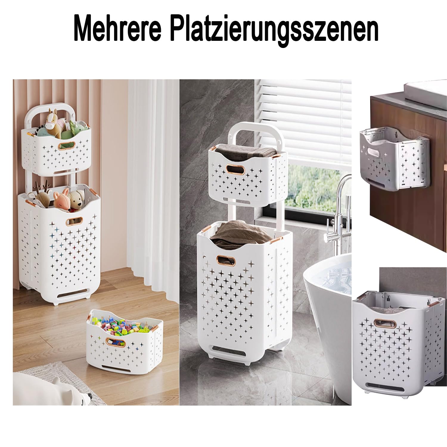 Hooha Faltbarer Wschekorb Auf Rollen 2 Fcher Wschekorb Plastik 77 Liter  Wschewagen fr Schmutzwsche/Spielzeug/Reinigungsmittel Aufbewahrung  34.5cm X 26cm X 75cm Storage Basket 2er Set : Amazon.de: Kche, Haushalt &  Wohnen