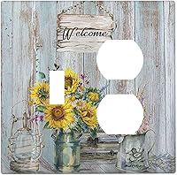 Vista 136 de Placa Cubierta de Interruptor de Luz de Palanca Individual con Diseño de Flor Botánica en Tablero de Madera Rústico Estilo Granja - Placa de Pared