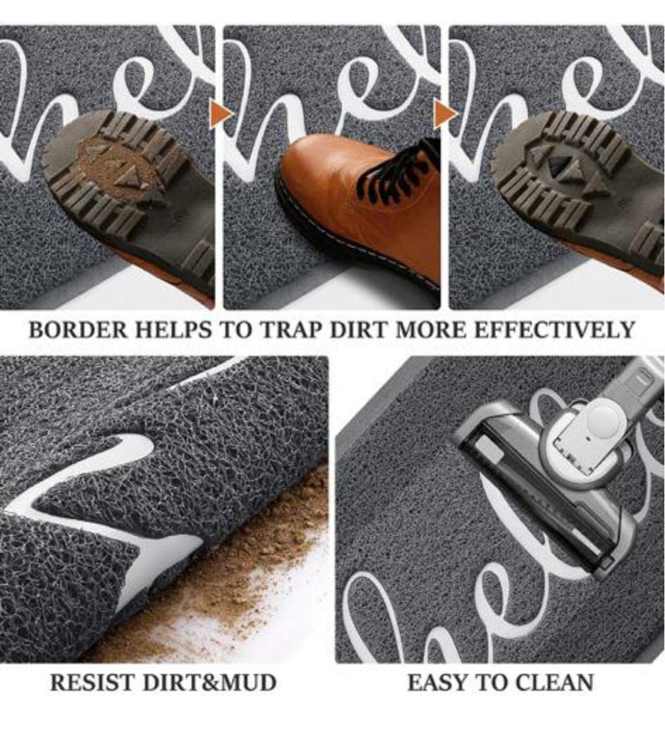 AMRO Beautility Needs Pvc Anti Skid Door Mat Welcome Mat Heavy Duty Waterproof Easy Clean For Entry Floor Mat Dust&Dirt Removal-Must For Home,Office,School,Hotel,Restaurant (Grey) 15X23 In 3