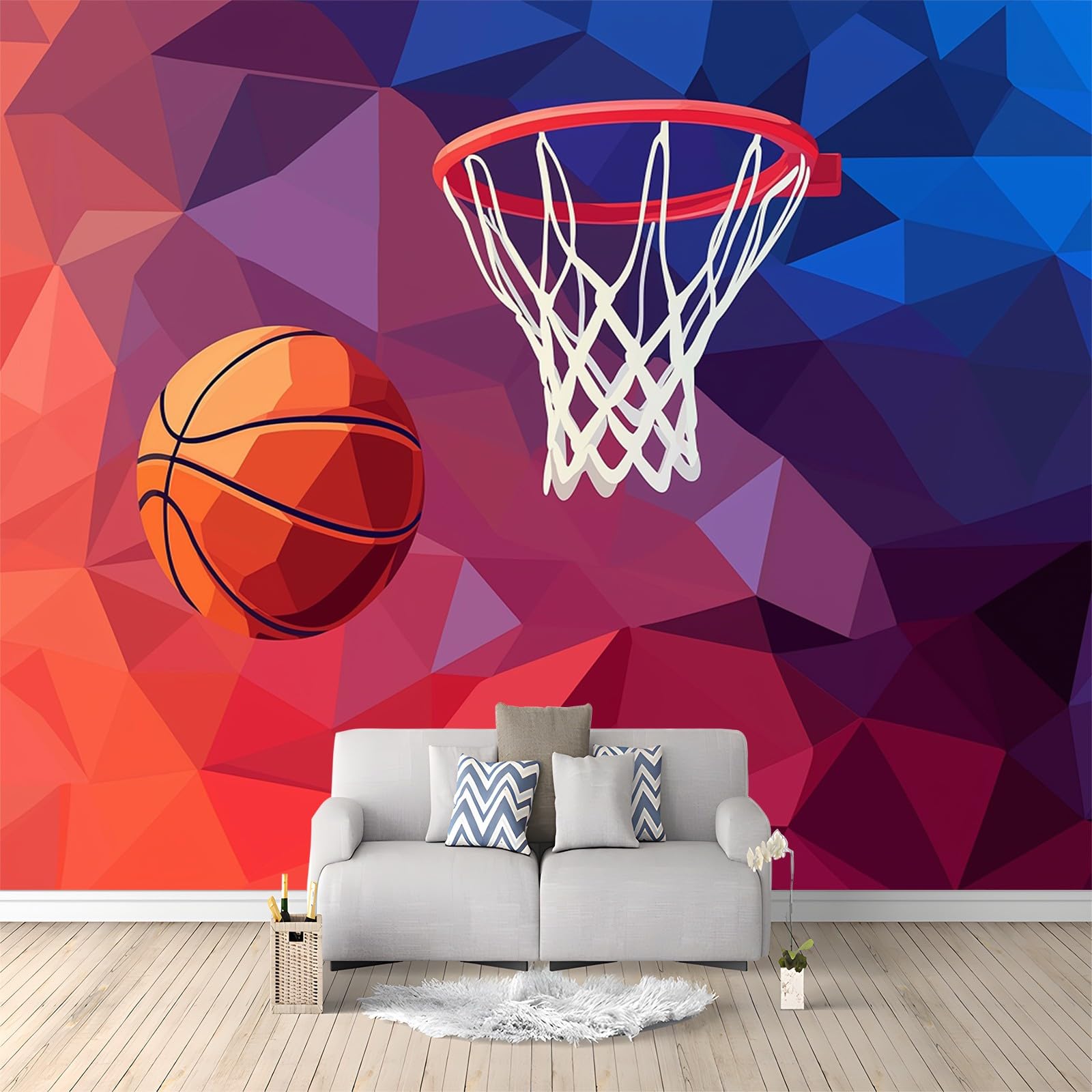 Fototapeta 350 x 256 cm, 3D, sportowa koszykówka, efekt 3D, tapeta z włókniny, nowoczesna tapeta ścienna, do salonu, sypialni, pokoju dziecięcego, czerwona, niebieska, idealna do kuchni i różnych