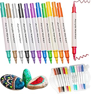 Canetinhas De Pintura De Tinta Acrílica 12 cores Duas Cabeças Caneta Acrilica Para Madeira Vidro Cerâmicas Artesanato Tecido Plástico Marcador Acrilico para Pintura