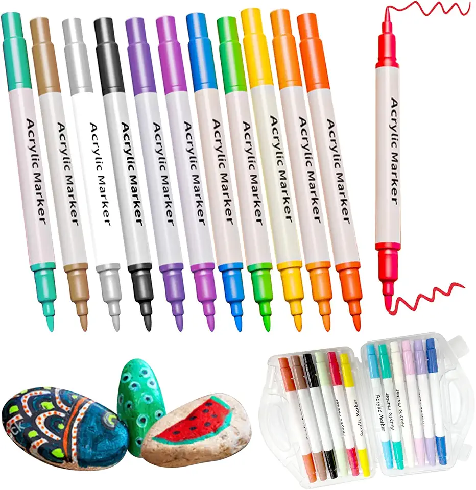 Canetinhas De Pintura De Tinta Acrílica 12 cores Duas Cabeças Caneta Acrilica Para Madeira Vidro Cerâmicas Artesanato Tecido Plástico Marcador Acrilico para Pintura