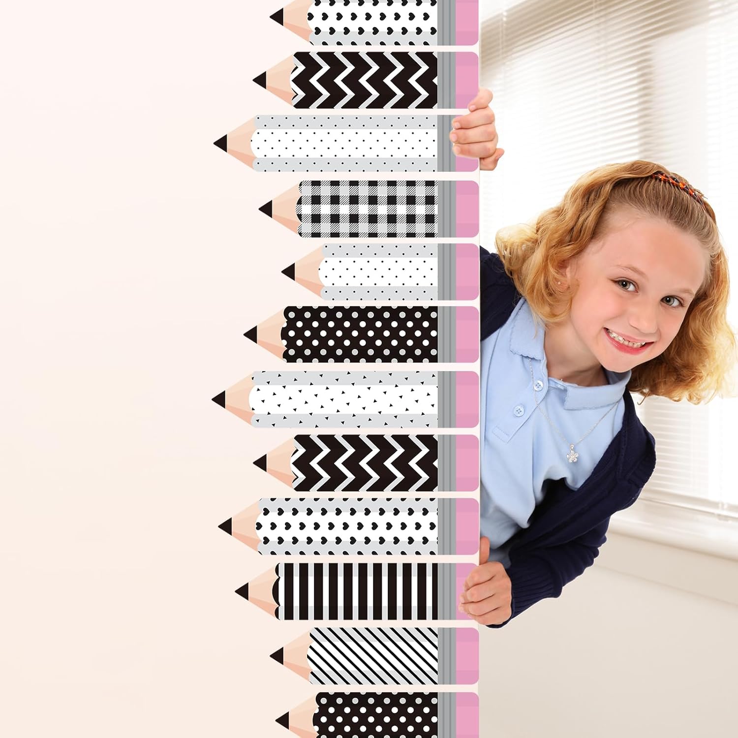 Whaline 8 Sheet Black White Pencil Wall Decals Minimalist Pencil Peel and Stick Wall Decals Self Adhesive Removable Wall Corner Stickers for Home Classroom Blackboard Decor Back to School Supplies