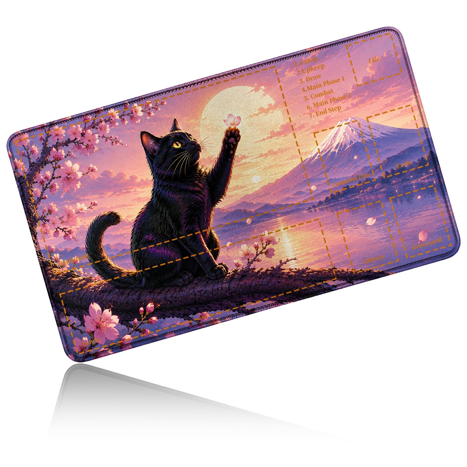 Dikoer for MTG/TCG Playmat w/Zones Commander Deck Gaming Mat, Sakura Cat — image 1