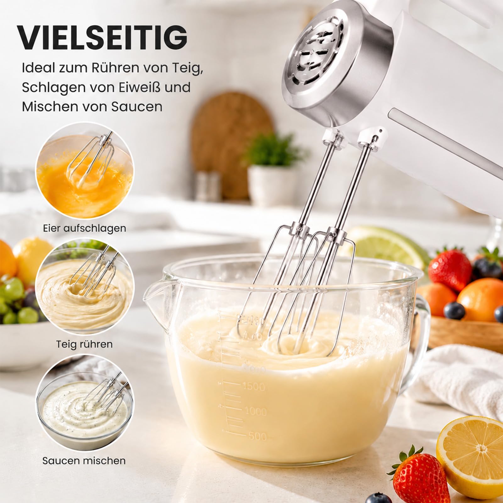 1 Paar Handmixer Rührbesen Schneebesen Set Handrührgerät Küchenhelfer für Kuchen Teig Eier Sahne Rühren Backzubehör