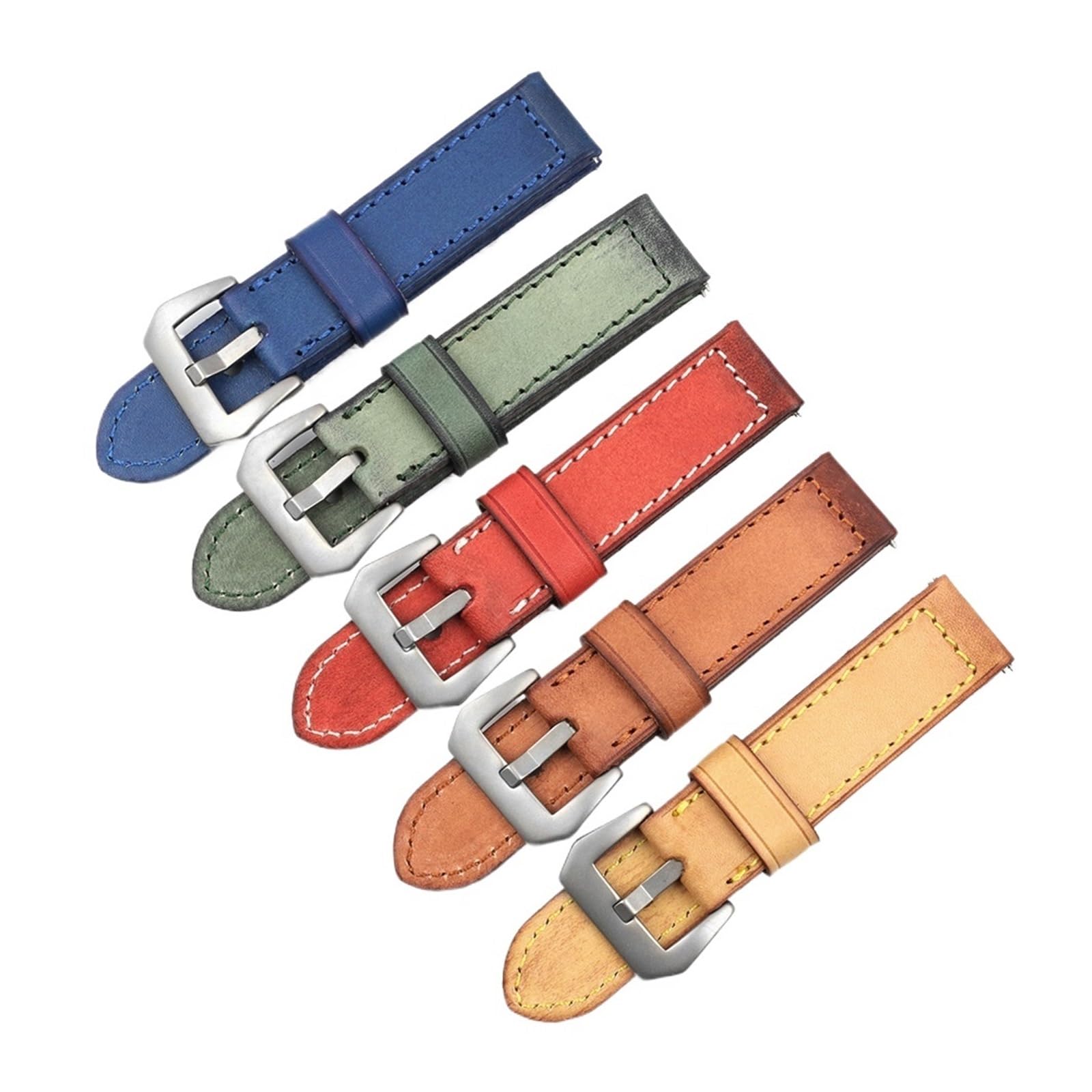Generico Cinturino vintage in vera pelle 20 mm 22 mm 24 mm Sostituzione cuciture fatte a mano