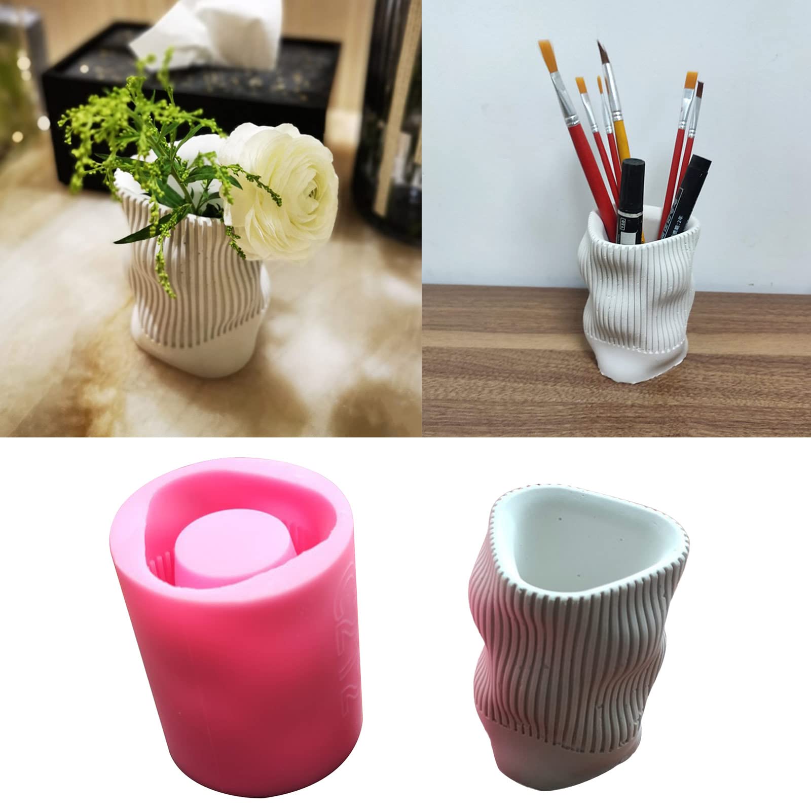 Onda contorta Gesso Stampo in silicone Fai da te Piante grasse Vaso fiori in cemento Vaso Gesso Stampo in argilla cemento Portacandele Scatola immagazzinaggio Stampi per resina epossidica