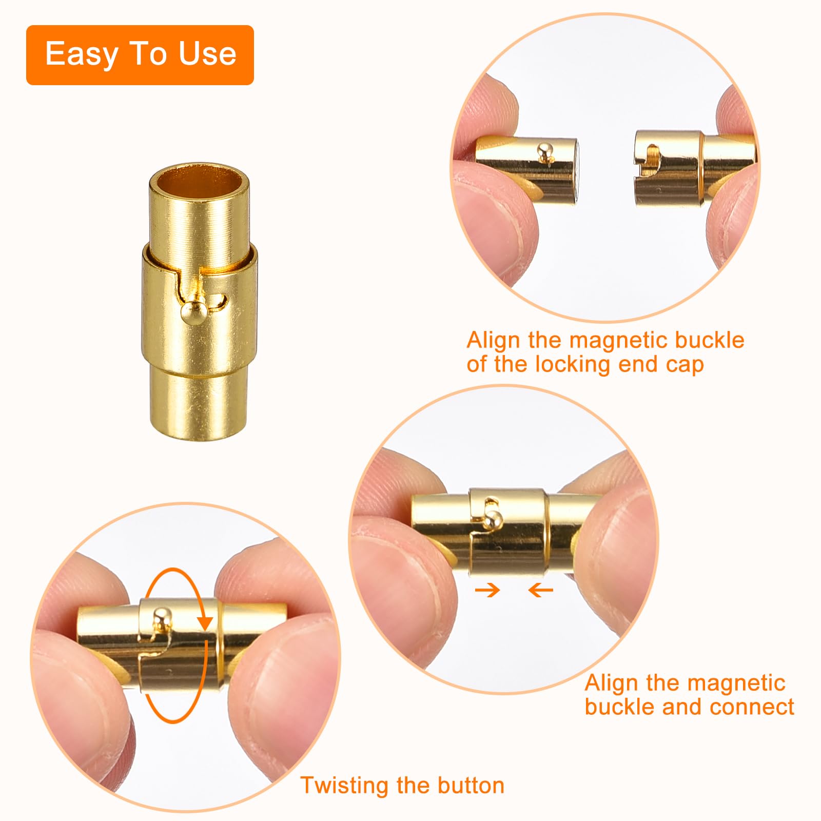20 Chiusure Magnetiche Per Cordone In Rame Oro, Foro Da 6 Mm, Per Gioielli Fai Da Te, Bracciali E Collane – Facili Da Montare E Sicure