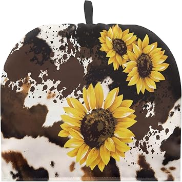 UNICEU Sunflower Cow Print Teapot Cosies Dust Cover for Kitchen Decoration, Insulated Kettle Cover Tea Pot Cozies Keep Tea Pot Warm