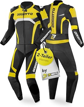bogotto misano 2-piece motorcycle leather suit black/white/neon yellow 50