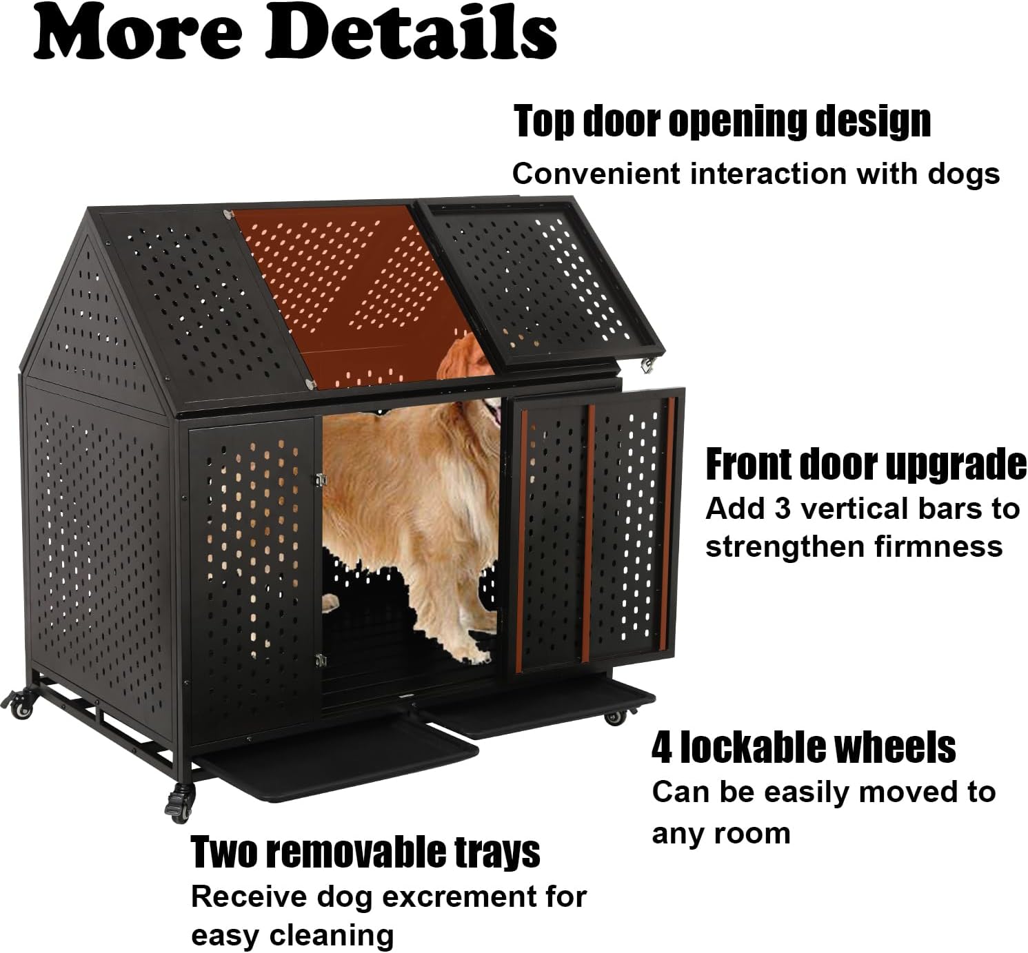 44 inch Heavy Duty Indestructible Dog Crate, Escape Proof Dog Cage Kennel with Lockable Wheels, High Anxiety Double Door, Extra Large Crate Indoor for Large Dog with Removable Tray