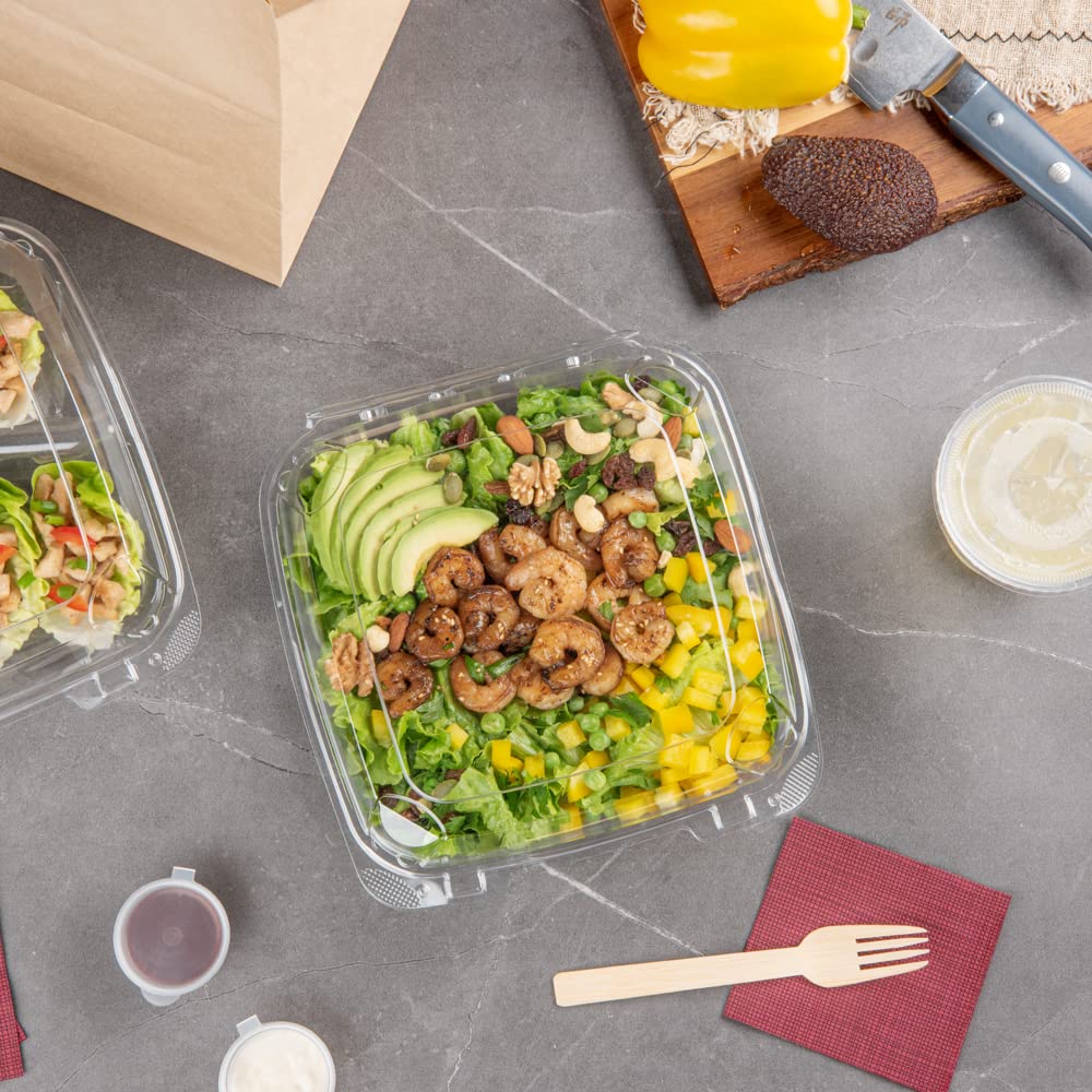 Restaurantware Thermo Tek - Contenedores de 1,295.6 g, 100 recipientes antivaho para llevar, congelables, rectangulares, de plástico transparente, desechables