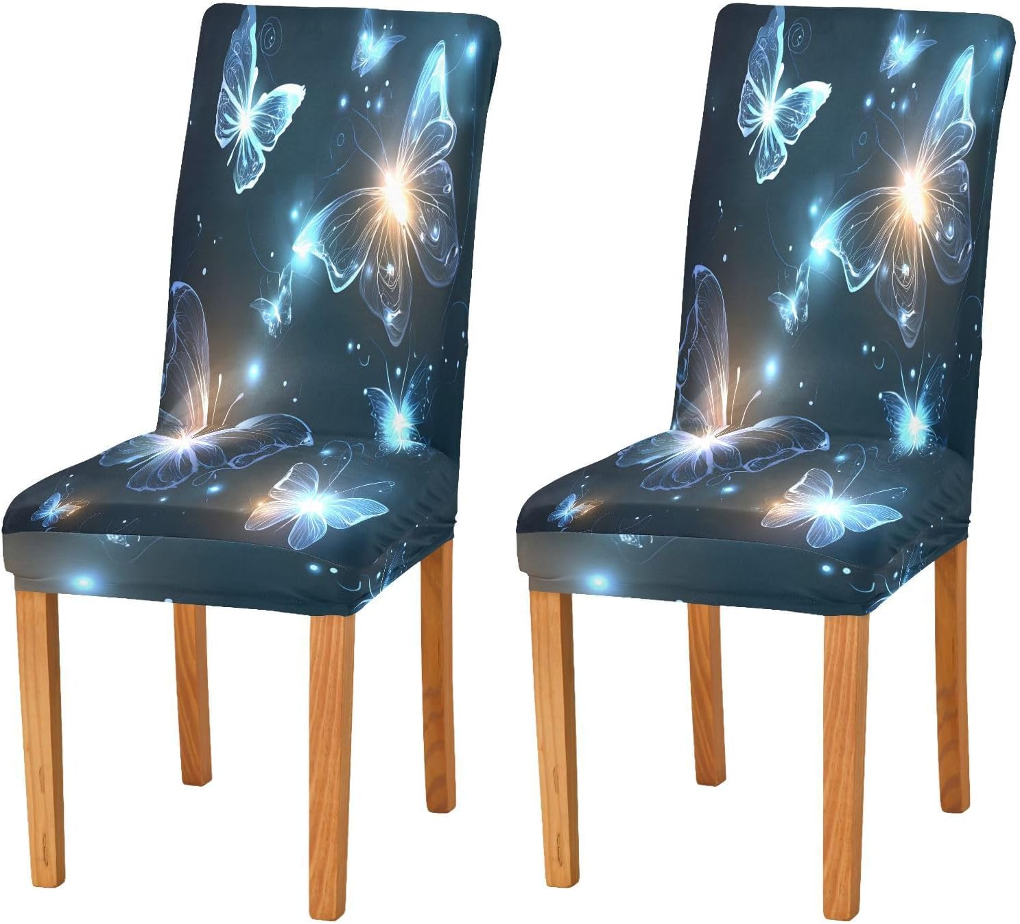 ALAZA Chair Covers for Dining Room, Glowing Blue Butterfly Stretch Chair Cover Sets Chair Protector Removable Washable for Ktichen Restaurant Hotel