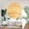 Retractable Handwoven Bamboo Pendant Light Natural Bamboo Chandelier Ceiling Light Ceiling Lamp,Rural Style Chandelier for Dining Room, Tea Room, Living Room