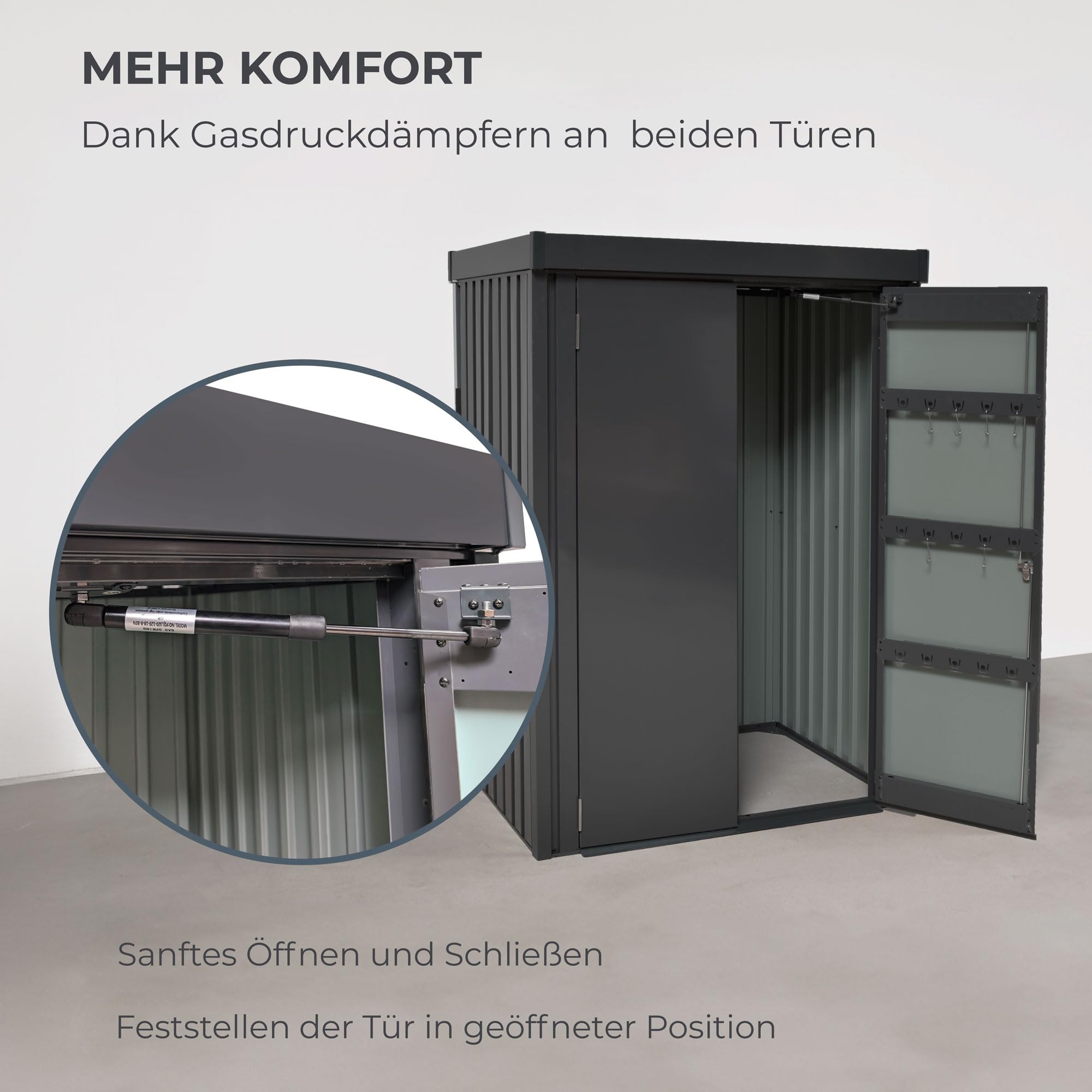 Gerätehaus Metall 1,3m² | Premium Geräteschuppen 98 x 133 x 185cm Gasdruckdämpfung